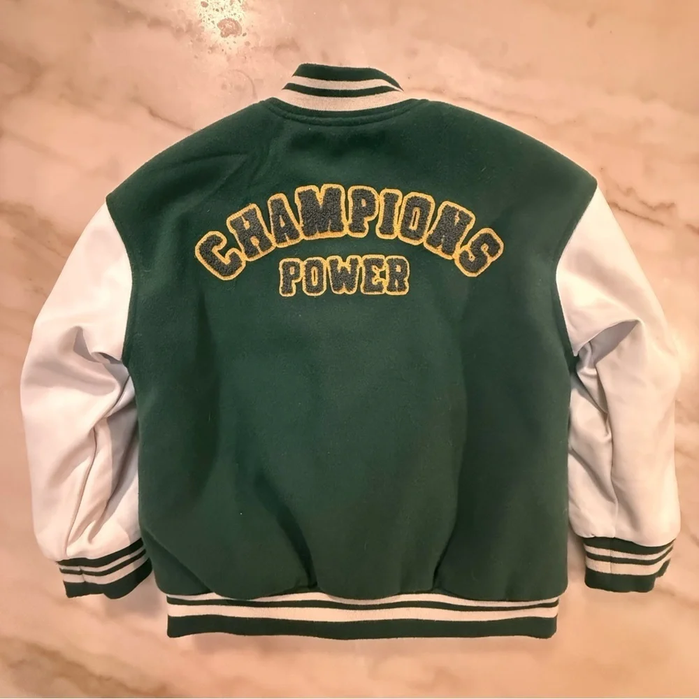 Zara kids Green and White Varsity letterman Jacket boys size 6